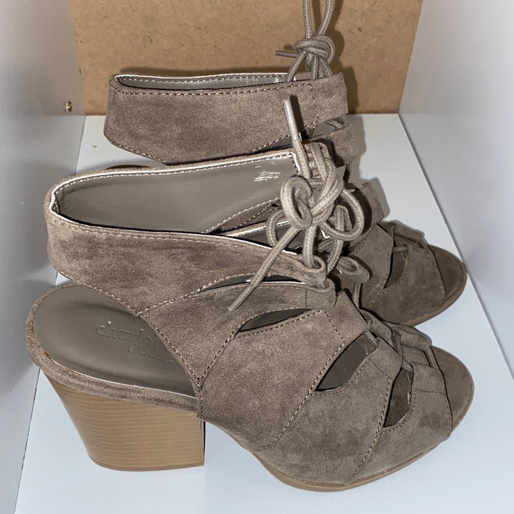 Charlotte Russe heels Qupid Women Grey High Heel Sandals Suede Lace Up Size 8